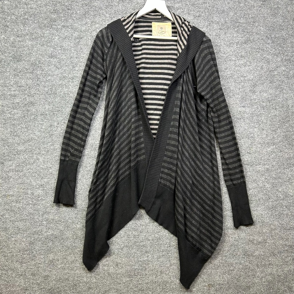 Element Asymmetrical Hooded Cardigan Women Medium Gray Striped Good Relaxed Knit
